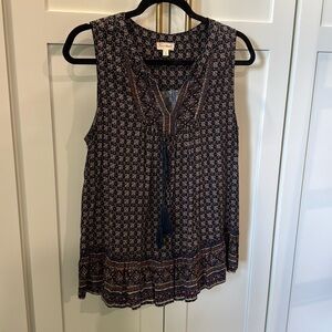 Hem & Thread Black and Pink Patterned Sleeveless Blouse